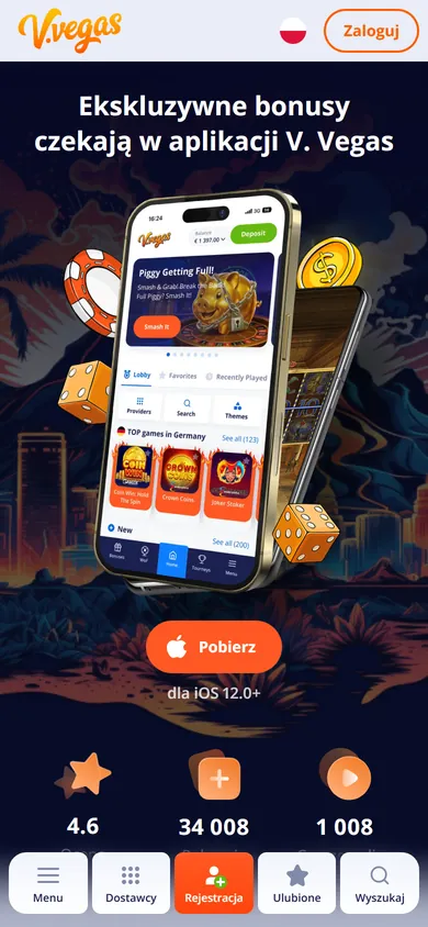 Strona pobierania aplikacji V.Vegas dla iOS na iPhonie